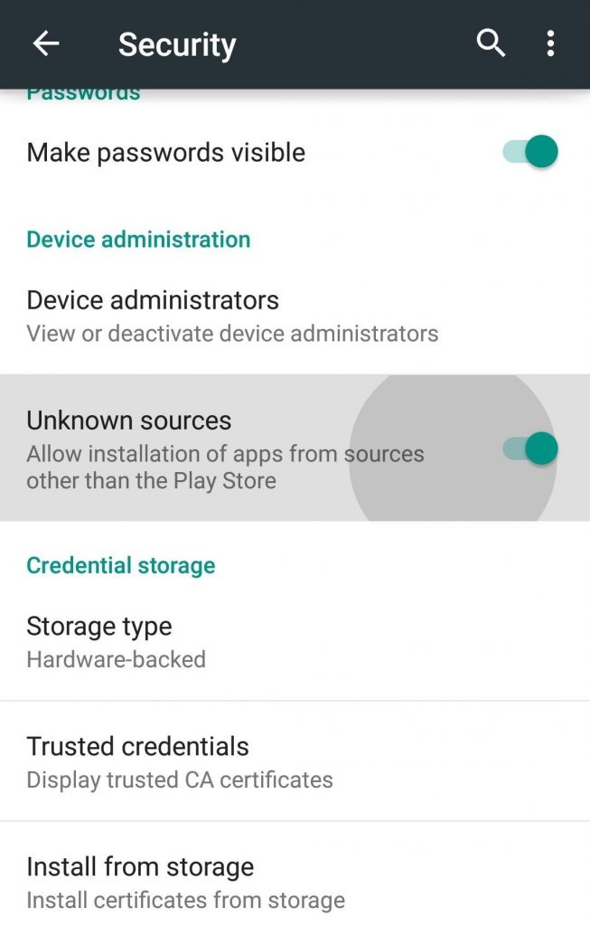Enable Unknown sources option