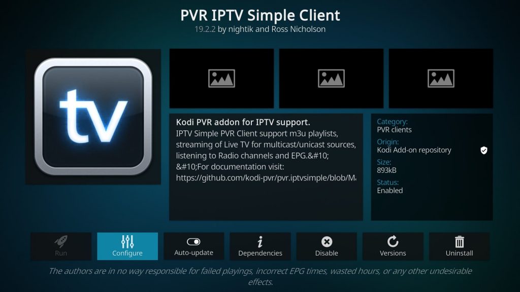 PVR IPTV Simple Client add-on configure option