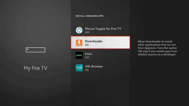 Install unknown apps option on Firestick