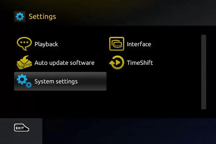 System settings option on MAG device