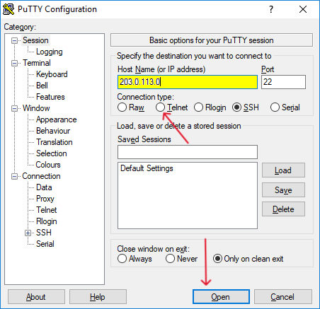 Enter PuTTY Configuration