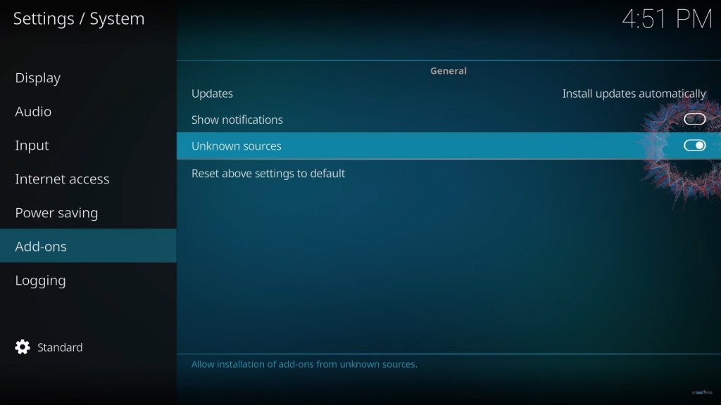 Enable Unknown sources to install IPTV Stalker Addon