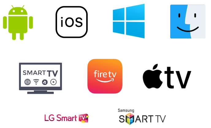 Compatible Streaming Devices to Access IPTV zdarma: Android, iOS, Windows, Mac, Android Smart TV, Fire tv, Apple TV, LG & Smart TVs