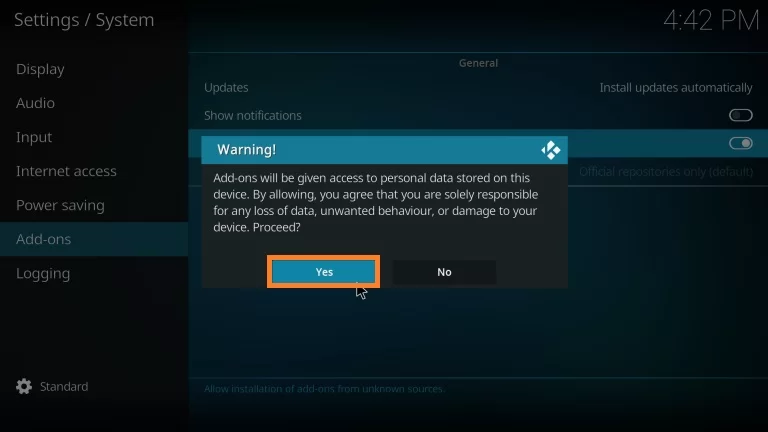 Select Yes option in the warning message