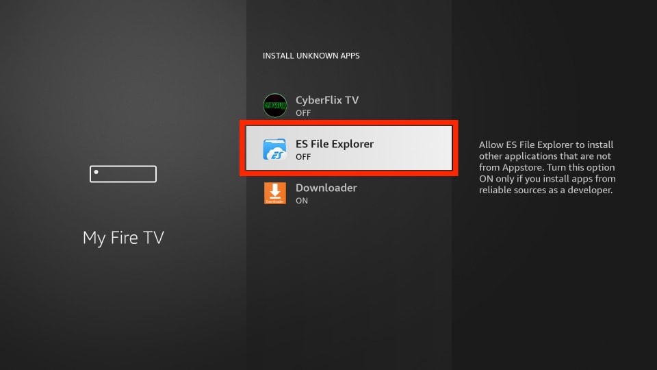 Turn on Es File Explorer to install Outer Limits IPTV