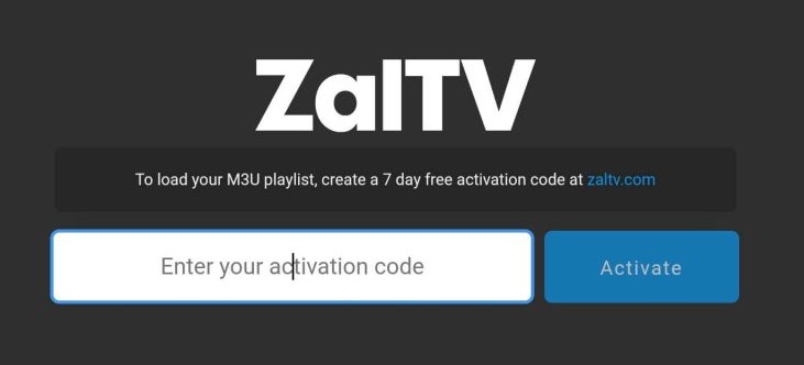 Enter activation code on ZalTV Player