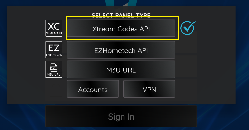 Choose Xtream Codes API