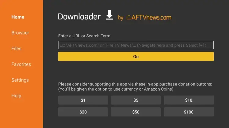 type the URL of the IPTV Promotions APK