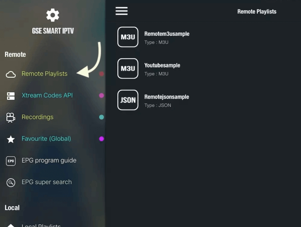 select the Remote Playlists - IPTV on Toshiba Smart TV