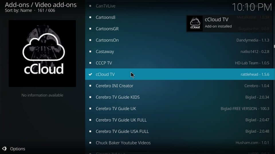 cCloud TV AddOn installed