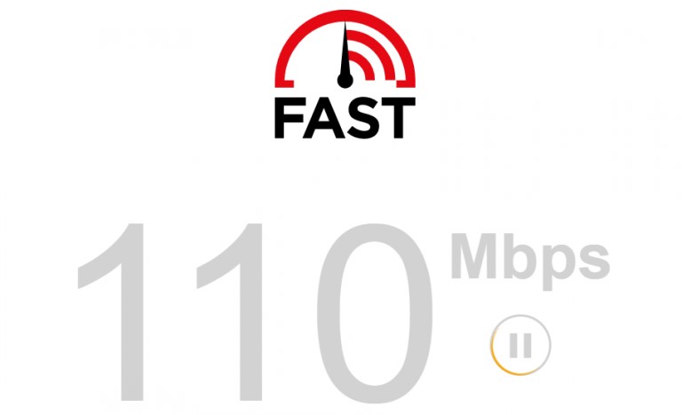 Internet speed test result