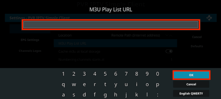 Enter M3U Play List URL