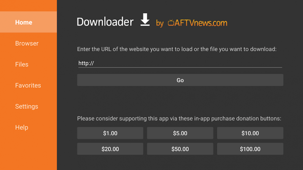 Enter URL in Downloader
