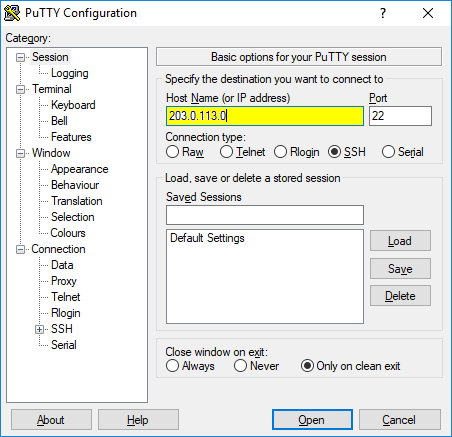 Enter Expedite M3U link in PuTTY Configuration