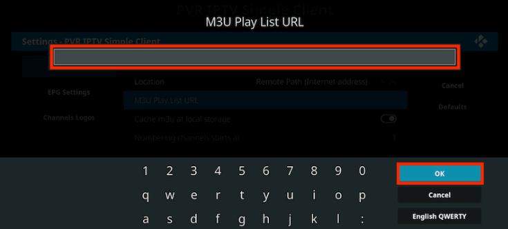 Enter M3U Playlist URL of IPTVKind