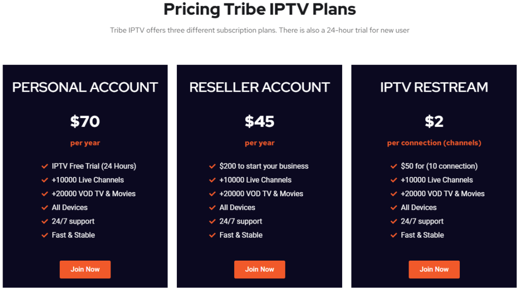 Scroll down to the Tribe IPTV plans