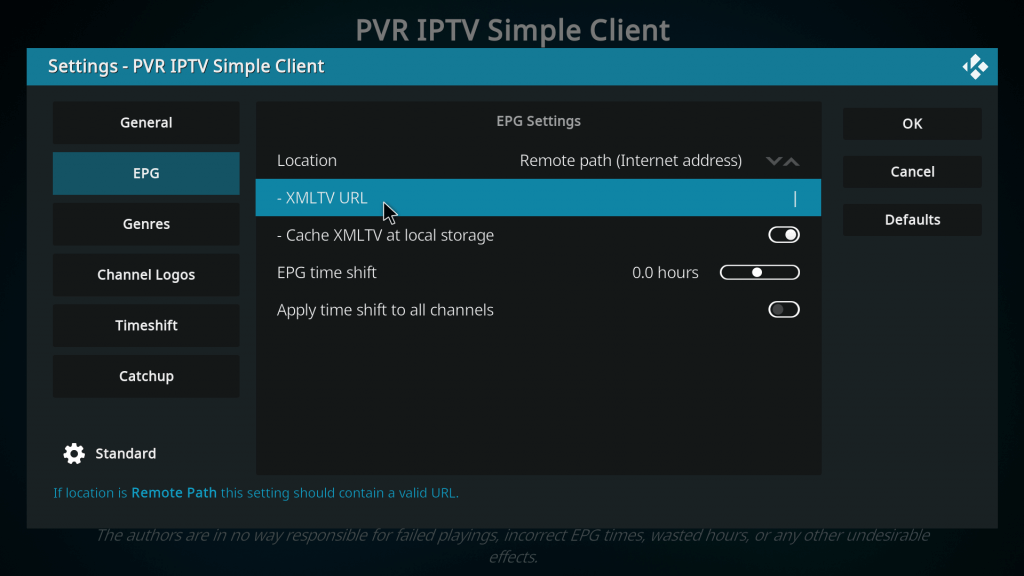 select the XMLTV URL option to Add EPG IPTV