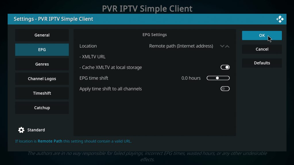 click the OK button to add EPG IPTV