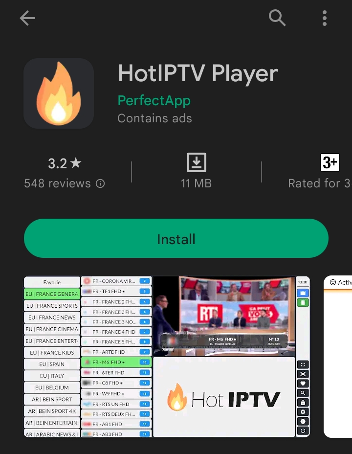 Hot IPTV player app on Play Store