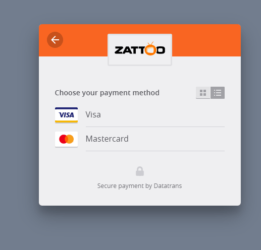 Choose payment method to pay for Zattoo Box Kodi Addon