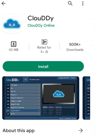 Tap the Install button to get the ClouDDy IPTV app