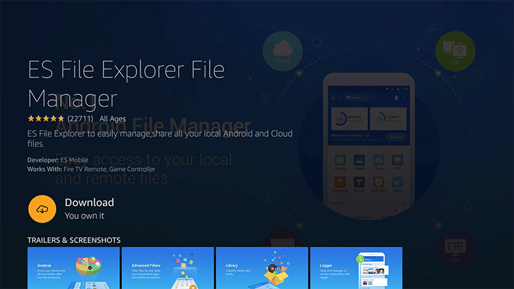 Click Download to install the ES File Explorer