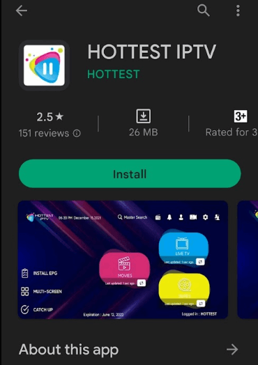 Click Install to add Hottest IPTV player on Android