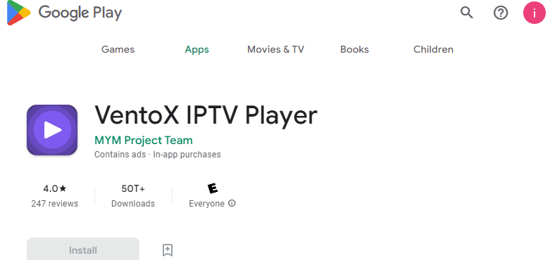  hit the Install button to get VentoX IPTV