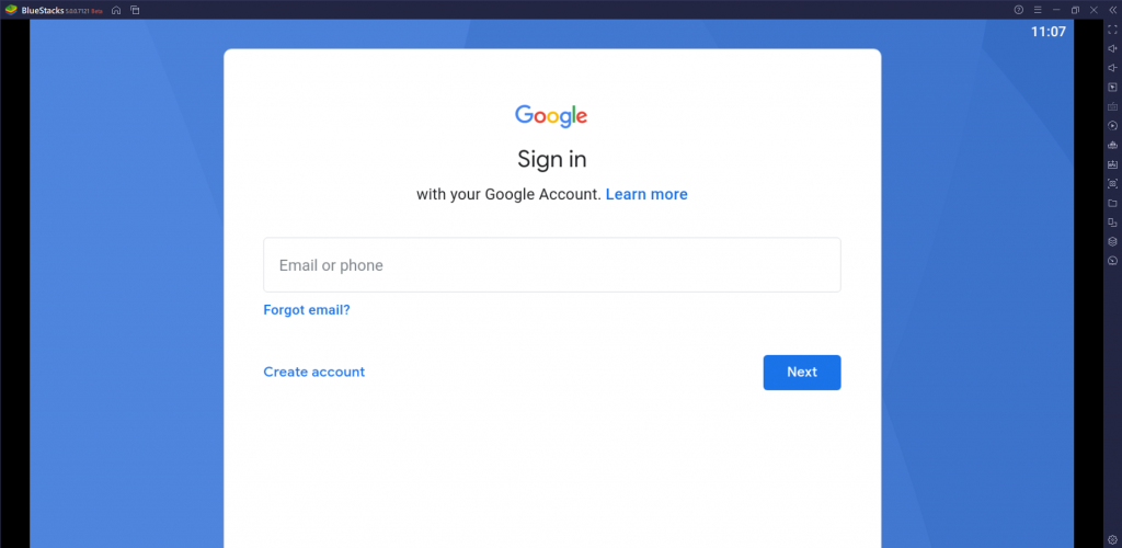 Sign in BlueStacks using your Google account 