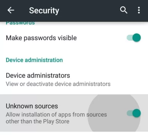 Tap the Unknown sources option 
