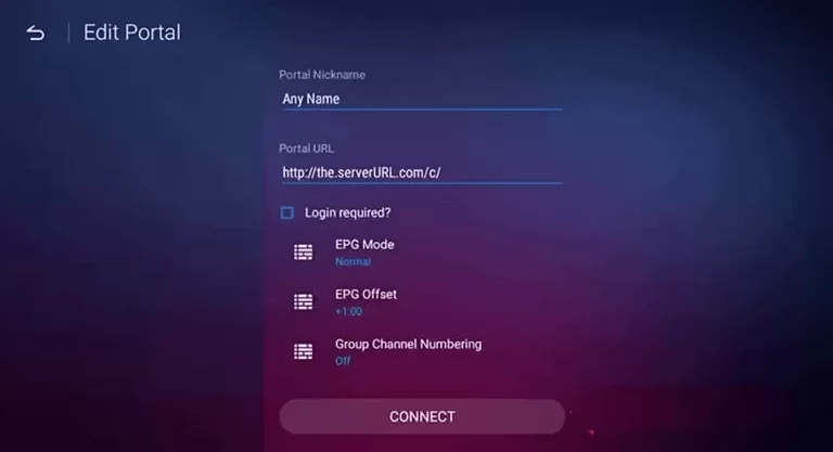 Click Connect button to load M3U Playlist Austria