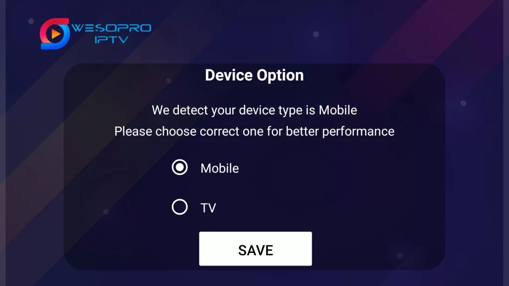 select your device type