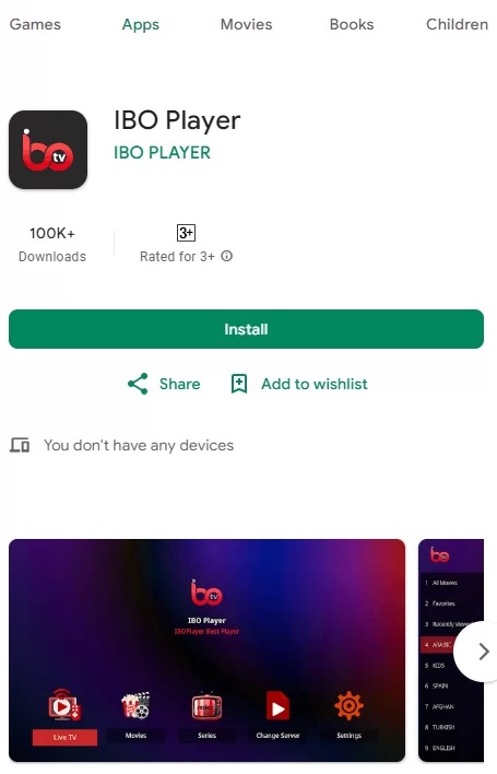 Click Install and download IBO Player app