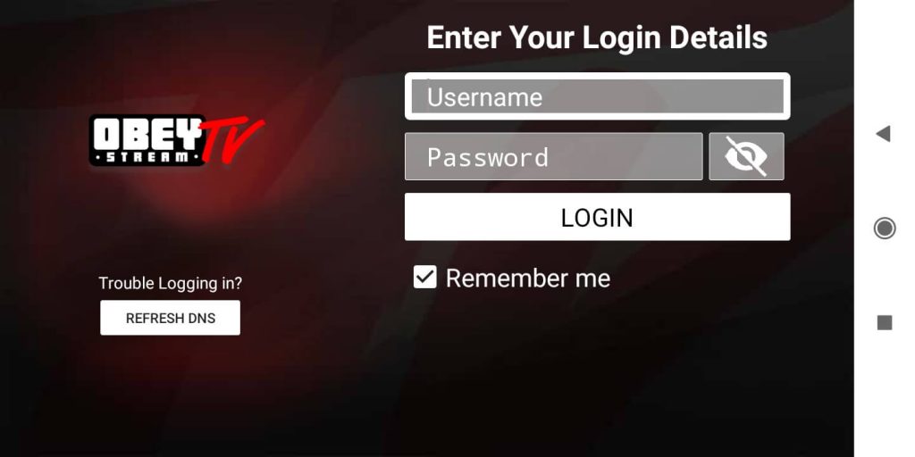 Click on the Login button on Obey Stream TV 