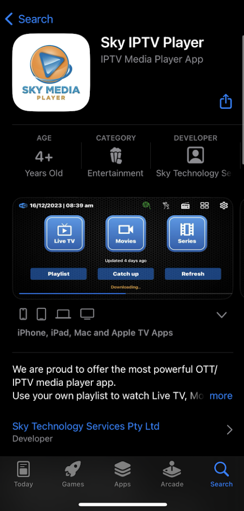 Download Sky Media Player from App Store