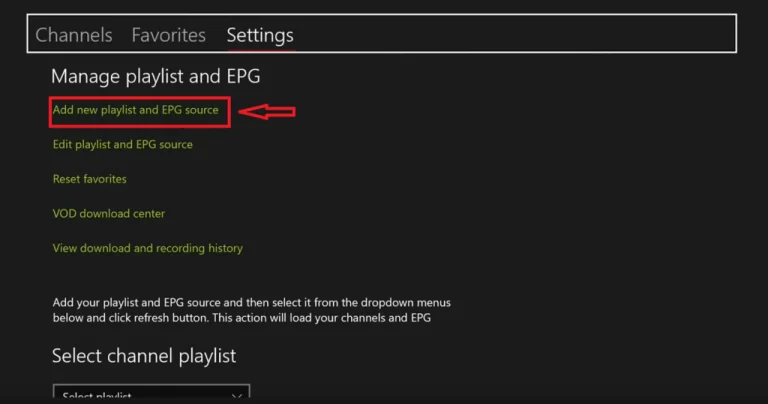 Click on Add New Playlist and EPG option