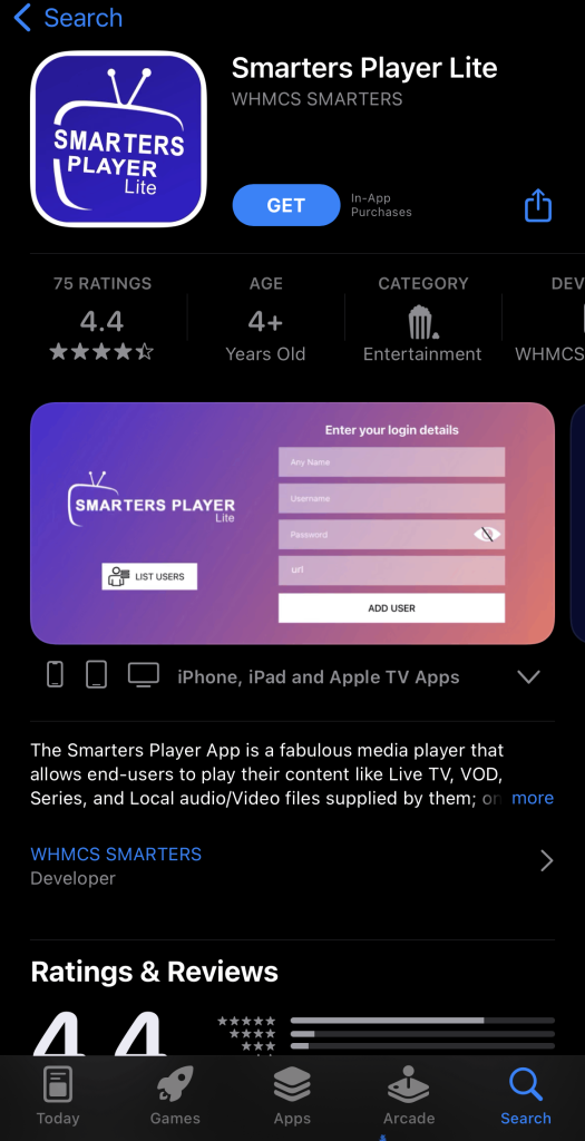 Install Smarters Player Lite app to access MH IPTV